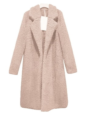 AmeriMark Womens Long Cardigan Coat Open Front Jacket with Faux Fur Collar